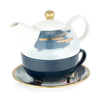 Addison Blue and Pink Abstract and Abstract Saucer Tea for One - TheArtsyBox