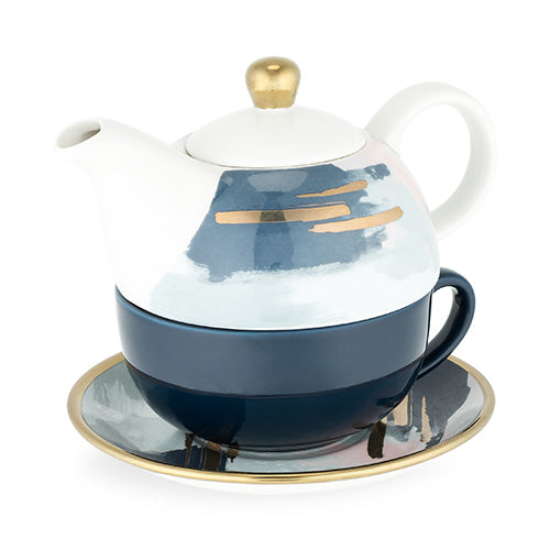 Addison Blue and Pink Abstract and Abstract Saucer Tea for One - TheArtsyBox