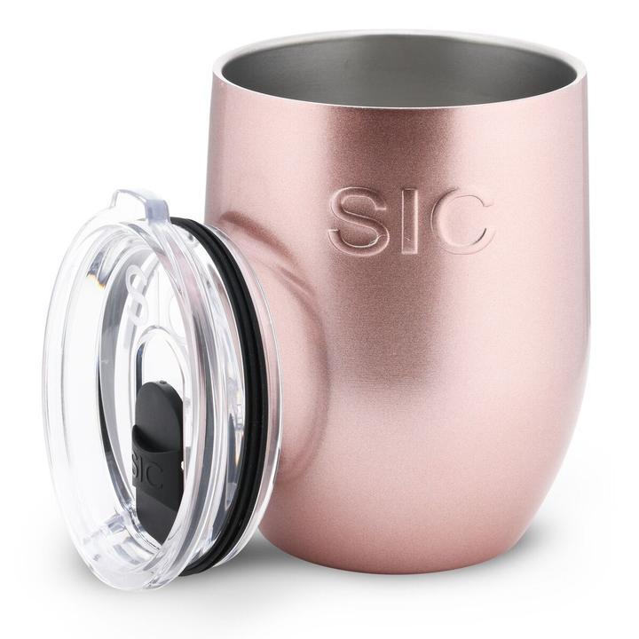 16 oz Stemless Rose Gold Glitter Stainless Steel Wine Cup - TheArtsyBox