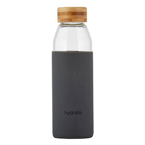 Glass water bottle w/bamboo lid - Hydrate - TheArtsyBox