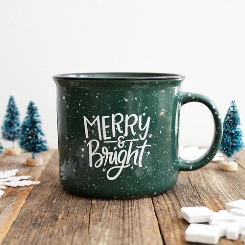 Merry & Bright Green Christmas Holiday Ceramic Campfire Mug - TheArtsyBox