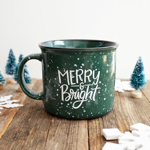 Merry & Bright Green Christmas Holiday Ceramic Campfire Mug - TheArtsyBox