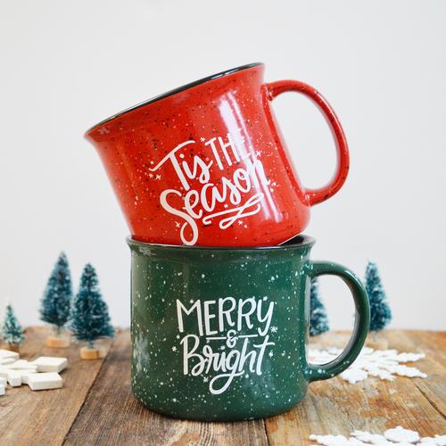 Merry & Bright Green Christmas Holiday Ceramic Campfire Mug - TheArtsyBox