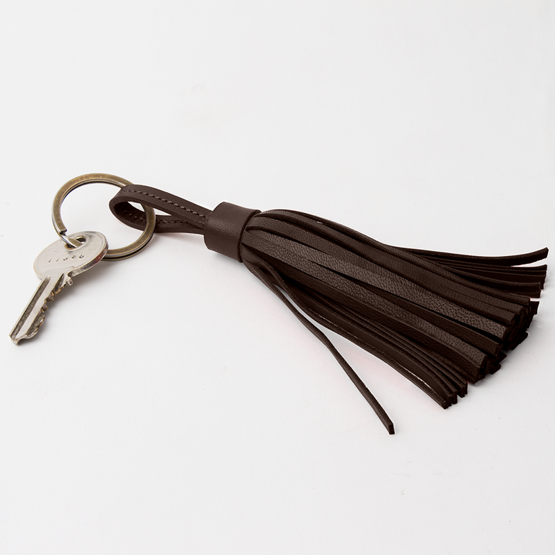 Dark Brown Dark Brown Leather Tassel Keychain - TheArtsyBox