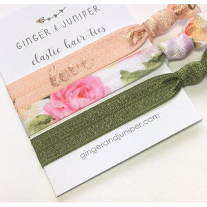 Hair Ties set - Love on peach, Floral, Sage - TheArtsyBox