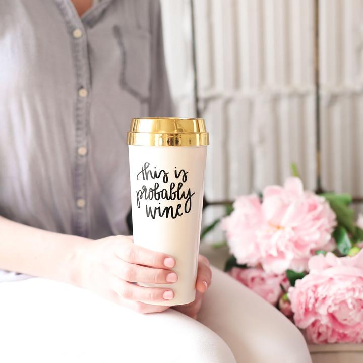 This is probably wine Gold travel mug - TheArtsyBox